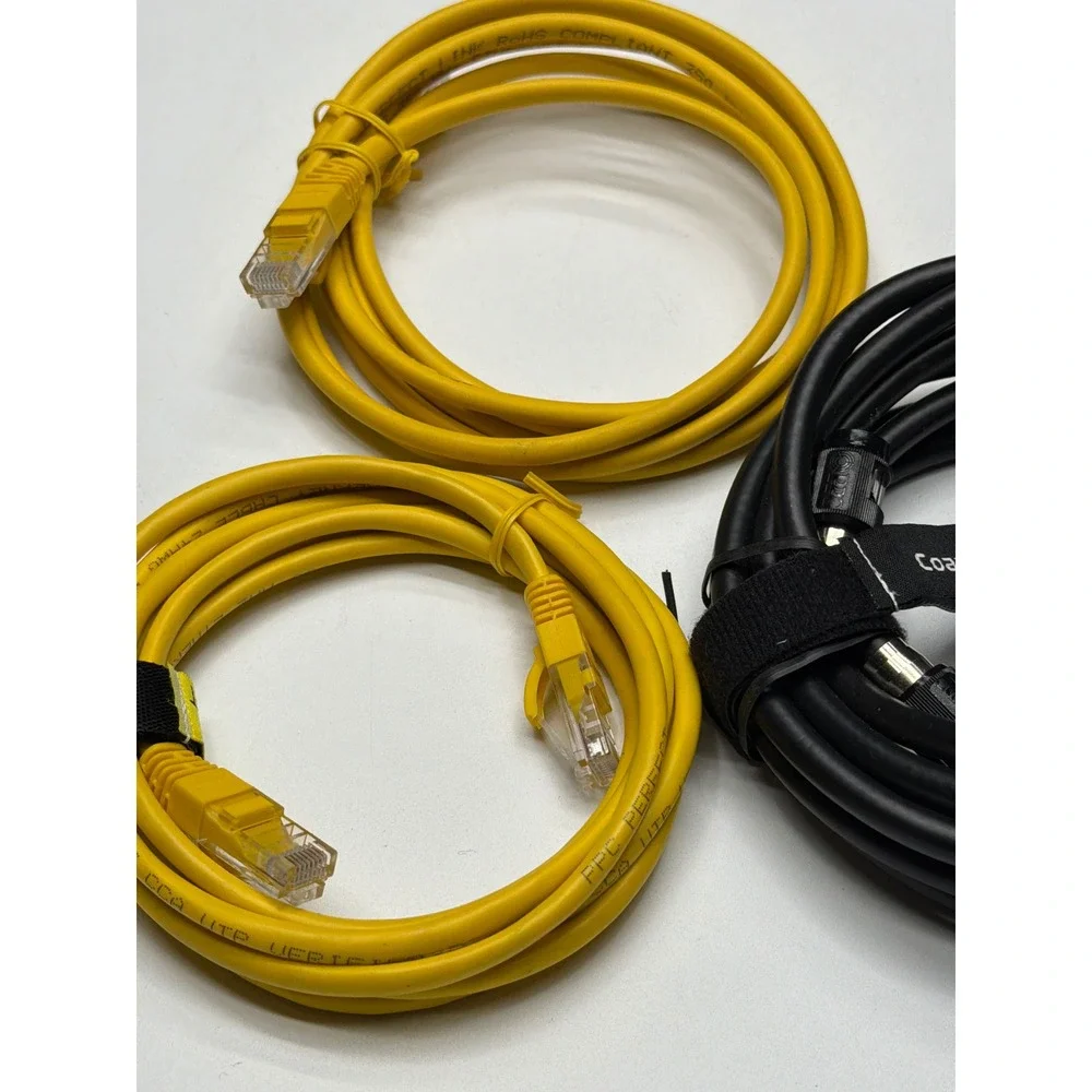 Lot‎ of 2 Yellow Ethernet Cat 5e Cables 1 Black Coax Cable Network LAN